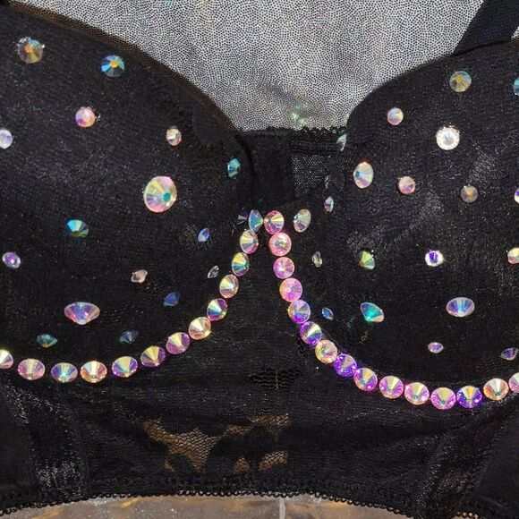 * New Black Lace Corset Push Up Bra with Crystal Embellishments - Picture 2 of 6